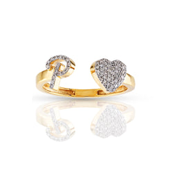 14kt Yellow Gold White Diamond Heart Initial Rings by Rafaela Jewelry