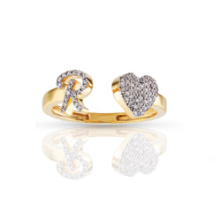 14kt Yellow Gold White Diamond Heart Initial Rings by Rafaela Jewelry