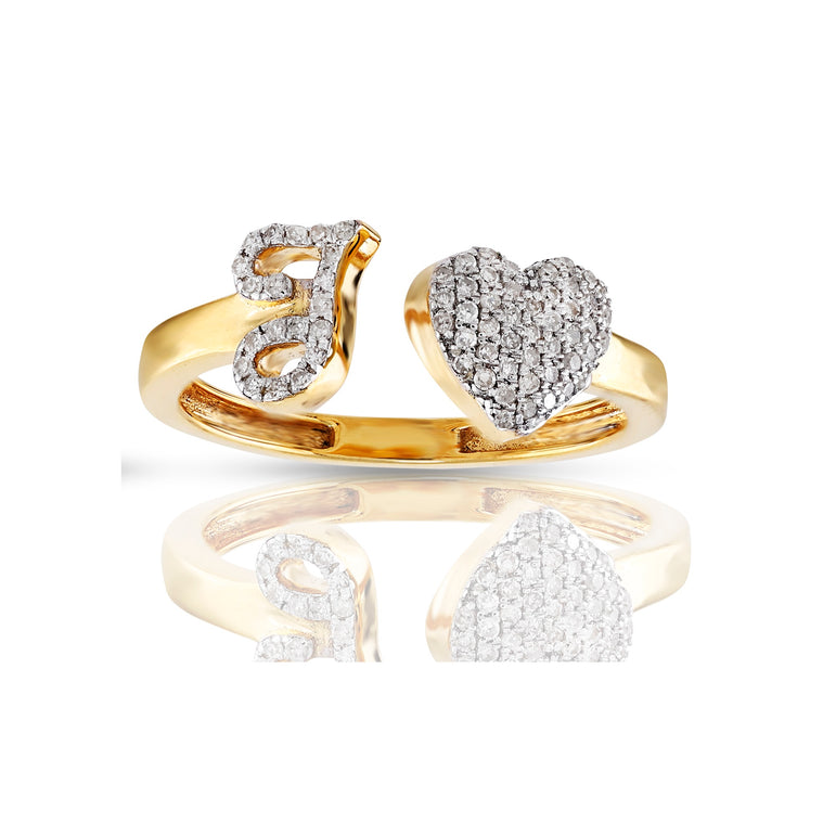 14kt Yellow Gold White Diamond Heart Initial Rings by Rafaela Jewelry