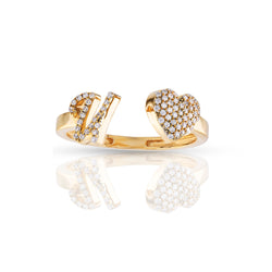 14kt Yellow Gold White Diamond Heart Initial Rings by Rafaela Jewelry