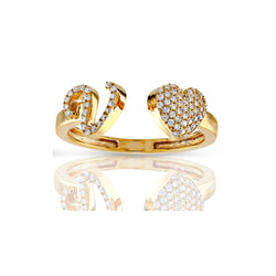 14kt Yellow Gold White Diamond Heart Initial Rings by Rafaela Jewelry