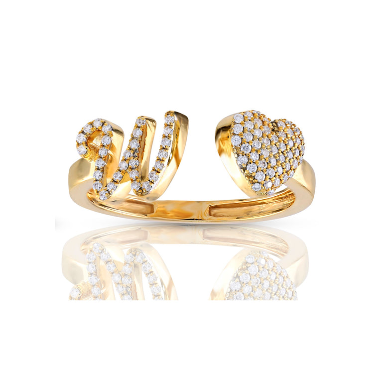 14kt Yellow Gold White Diamond Heart Initial Rings by Rafaela Jewelry