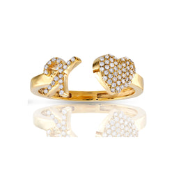 14kt Yellow Gold White Diamond Heart Initial Rings by Rafaela Jewelry