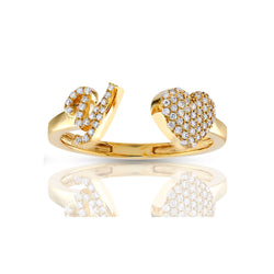 14kt Yellow Gold White Diamond Heart Initial Rings by Rafaela Jewelry