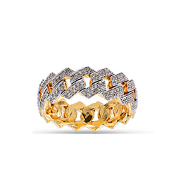 Yellow Gold Round Diamond Cluster Cuban Ring For Men's