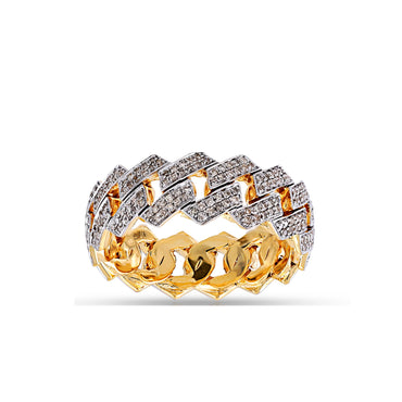 Yellow Gold Round Diamond Cluster Cuban Ring For Men's