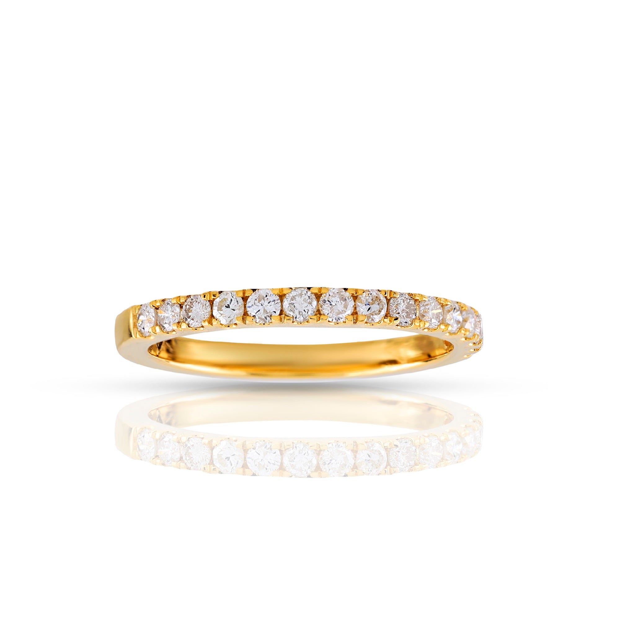 Yellow Gold Round Diamond Pave Set Ring For Women's