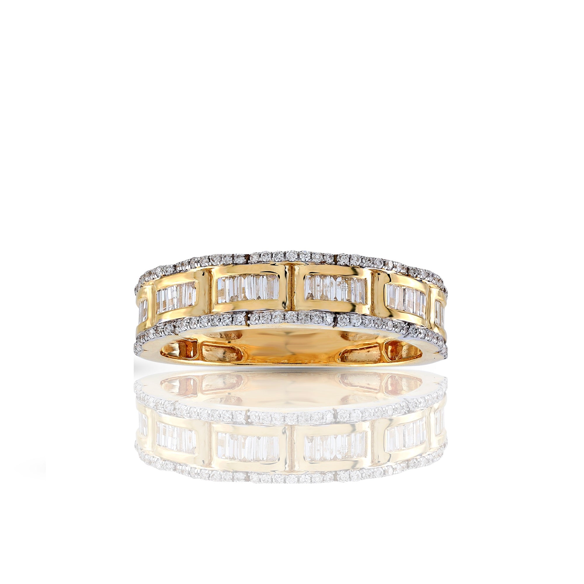 Yellow Gold Baguette and Round Diamond Band Ring