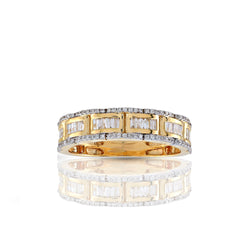 Yellow Gold Baguette and Round Diamond Band Ring