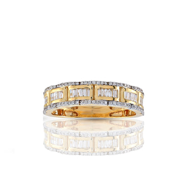 Yellow Gold Baguette and Round Diamond Band Ring