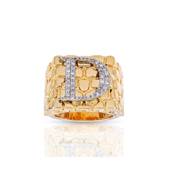 Yellow Gold Round Diamond Nugget Initial Ring