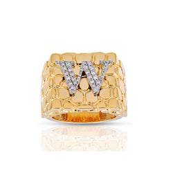 Yellow Gold Round Diamond Nugget Initial Ring