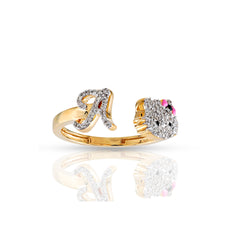 Yellow Gold Diamond Cluster Initial Kitty Ring