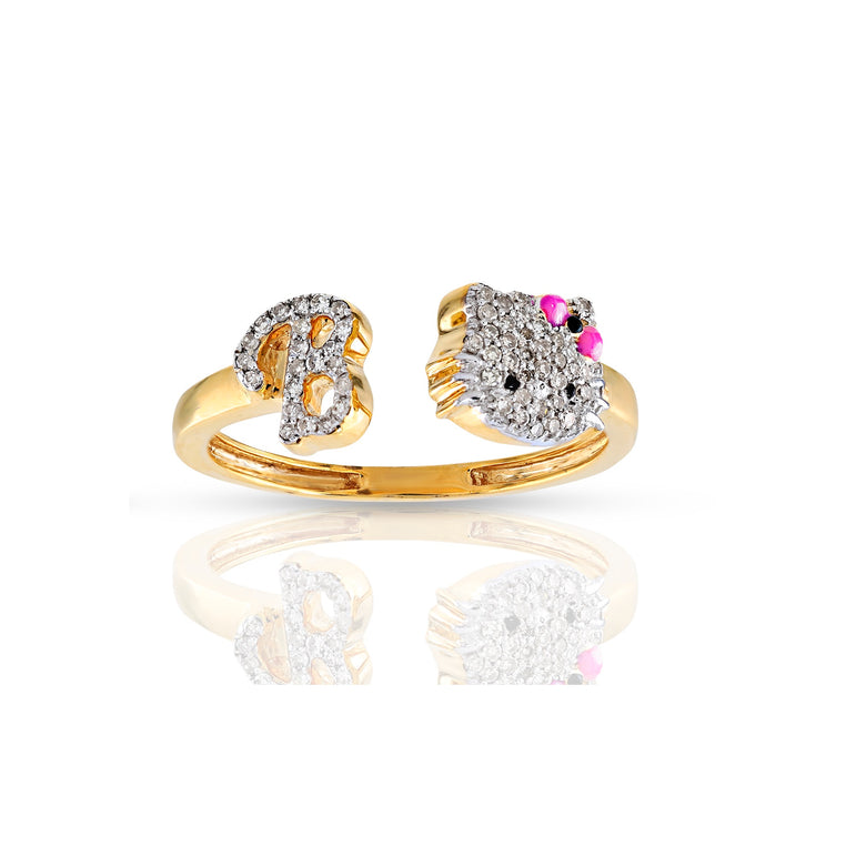 Yellow Gold Diamond Cluster Initial Kitty Ring