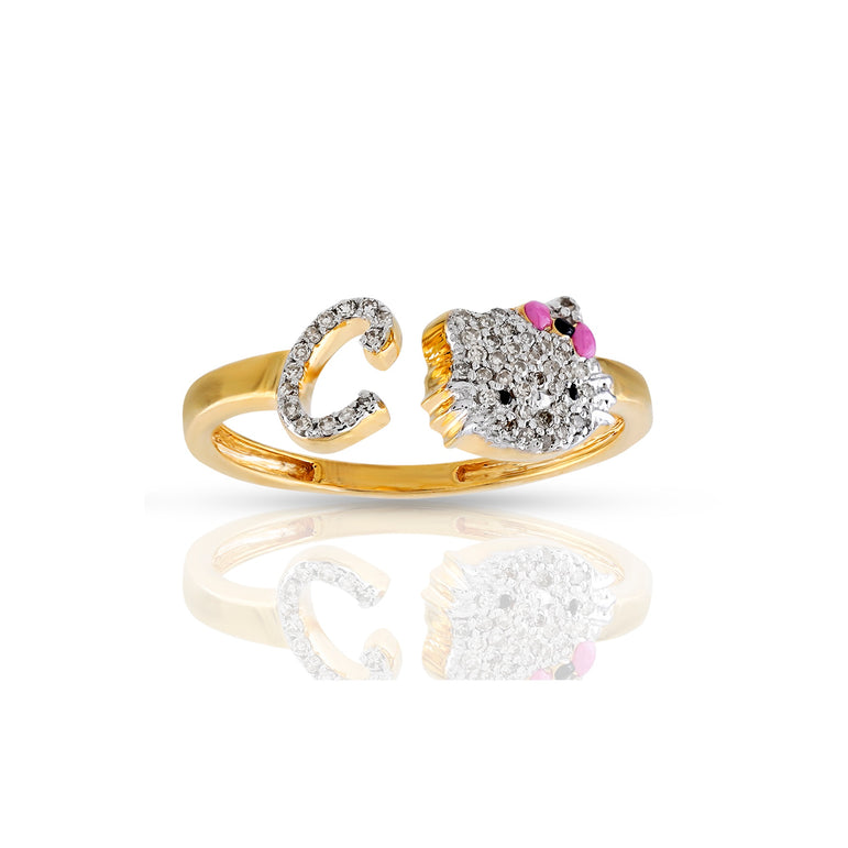 Yellow Gold Diamond Cluster Initial Kitty Ring