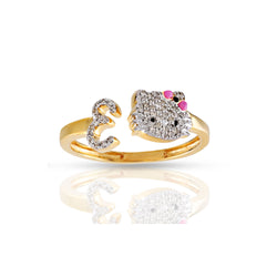 Yellow Gold Diamond Cluster Initial Kitty Ring