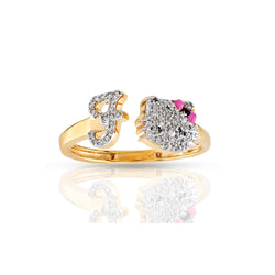 Yellow Gold Diamond Cluster Initial Kitty Ring