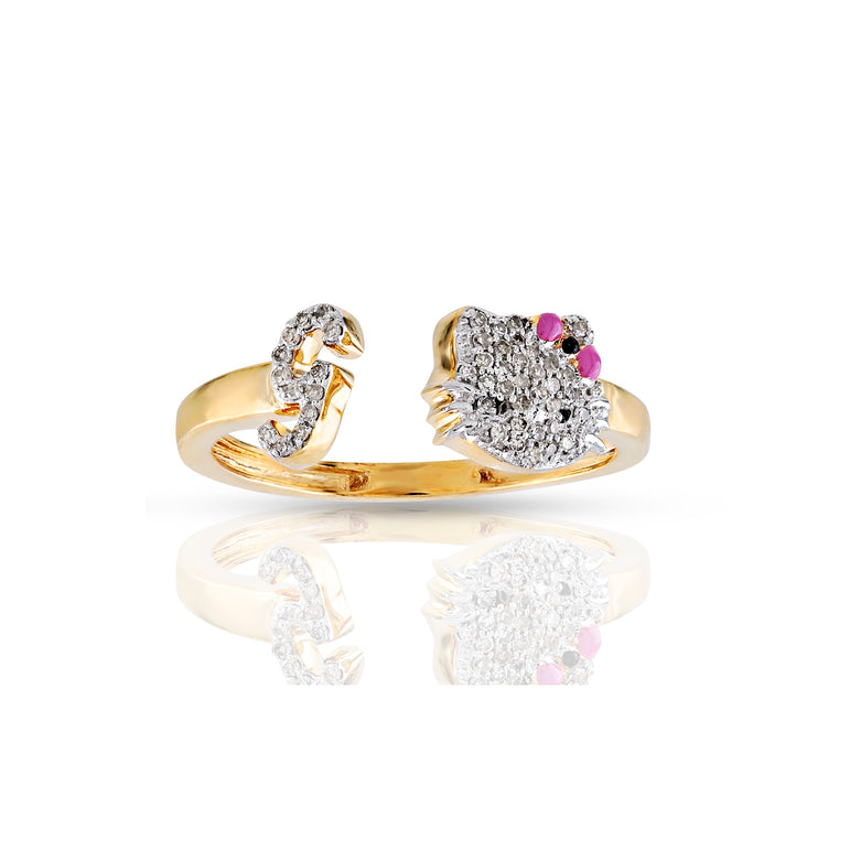 Yellow Gold Diamond Cluster Initial Kitty Ring