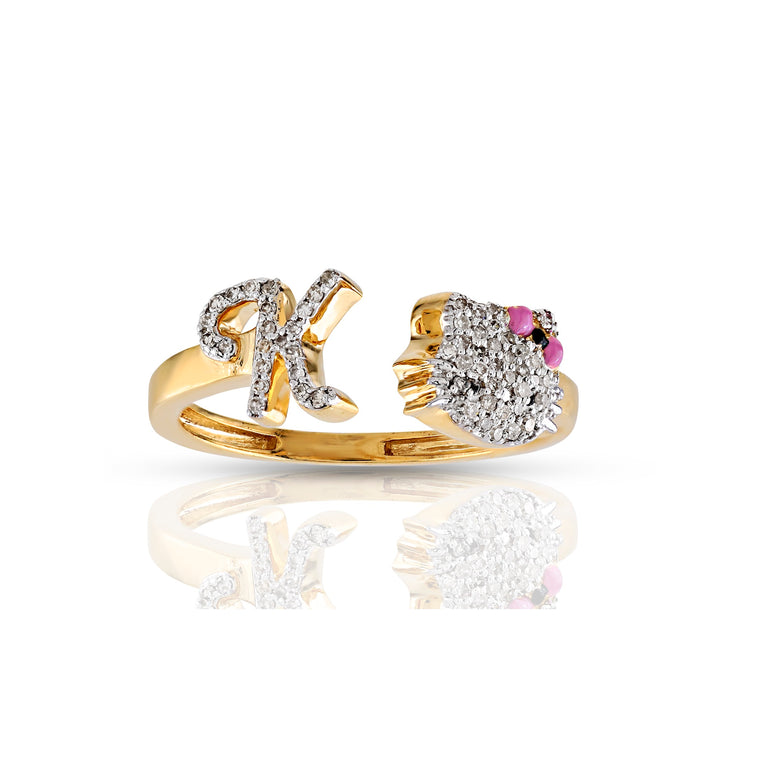 7mm Yellow Gold White Diamond Kitti Initial Ring 10K by Rafaela Jewelry