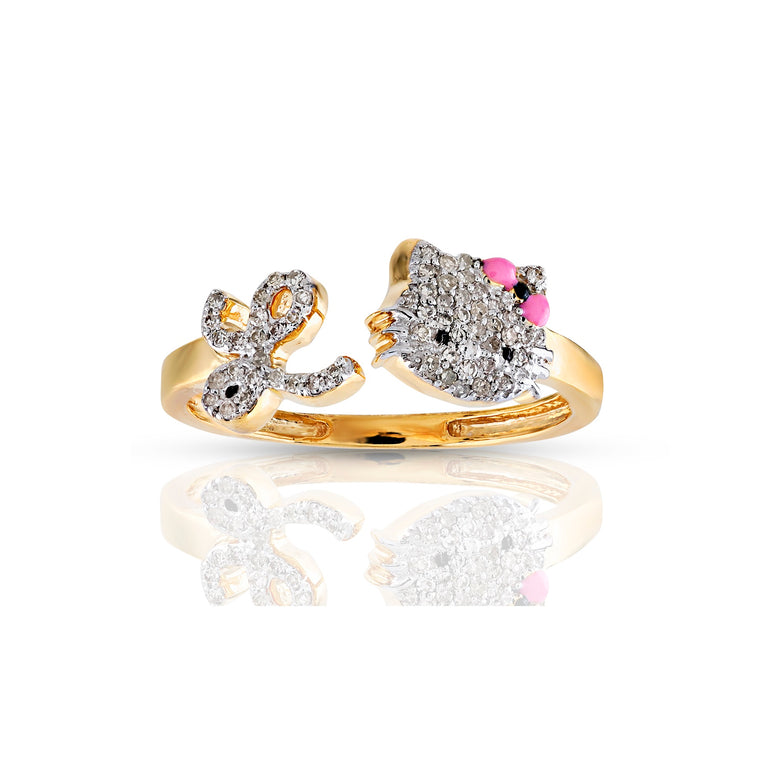 Yellow Gold Diamond Cluster Initial Kitty Ring