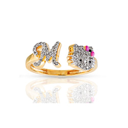 Yellow Gold Diamond Cluster Initial Kitty Ring