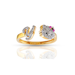 Yellow Gold Diamond Cluster Initial Kitty Ring