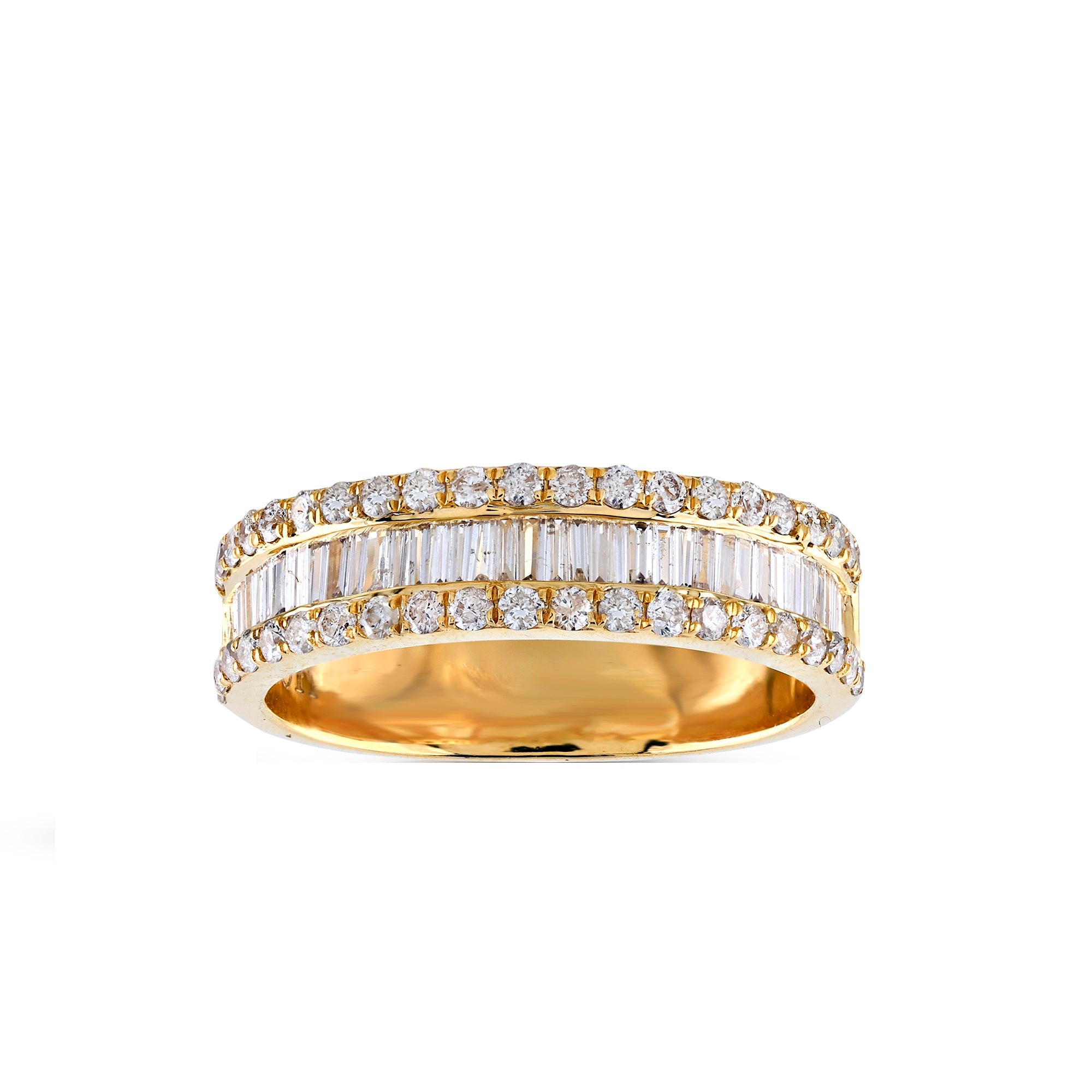 Yellow Gold Round and Baguette Diamond Band Ring