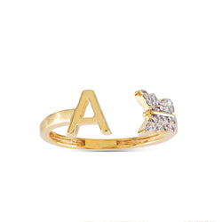 Yellow Gold Round Diamond Butterfly Initial Letter Ring