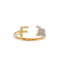 Yellow Gold Round Diamond Butterfly Initial Letter Ring