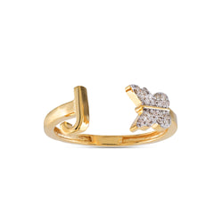 Yellow Gold Round Diamond Butterfly Initial Letter Ring