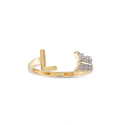 Yellow Gold Round Diamond Butterfly Initial Letter Ring