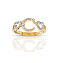 8.5mm Yellow Gold Diamond Double Heart Initial Letter Ring