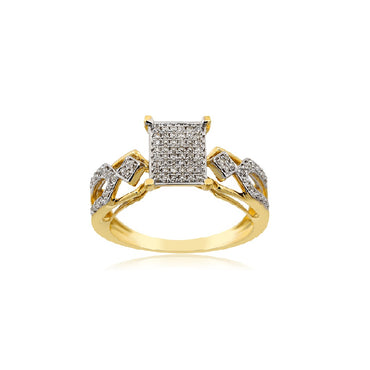 Yellow Gold Round Diamond Square Ring by Rafaela Jewelry