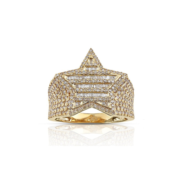 19mm Yellow Gold Baguette Diamond Star Ring By Rafaela Jewelry