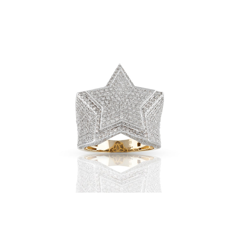 23mm Yellow Gold White Diamond Star Ring by Rafaela Jewelry