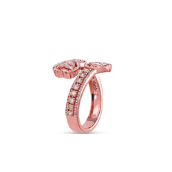 Rose Gold Round and Baguette Diamond Heart Cuff Ring