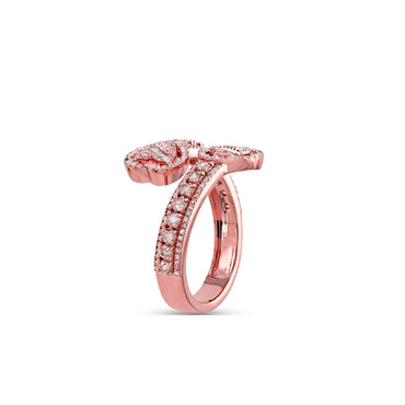 Rose Gold Round and Baguette Diamond Heart Cuff Ring