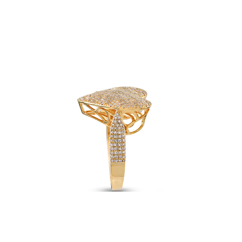 0.99Ct Round Diamond Cluster Yellow Gold Heart Ring