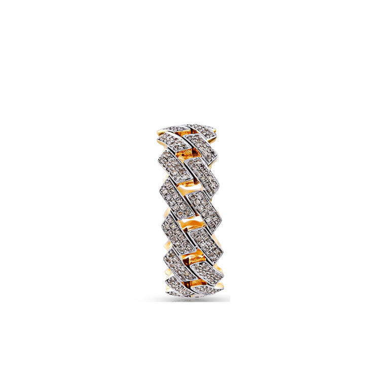 Yellow Gold Round Diamond Cluster Cuban Ring For Men's