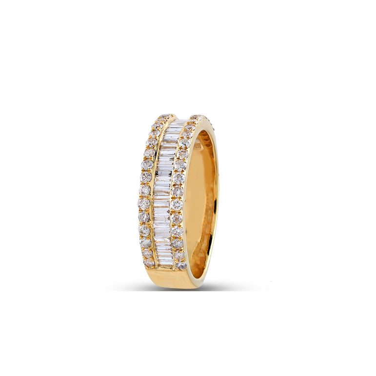 Yellow Gold Round and Baguette Diamond Band Ring