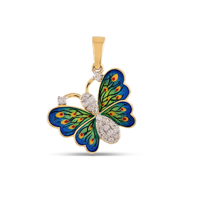 0.18 CT Yellow Gold Round Diamond Butterfly Pendant