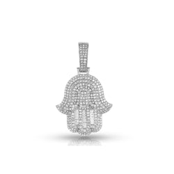 White Gold Baguette Diamond Hamsa Pendant