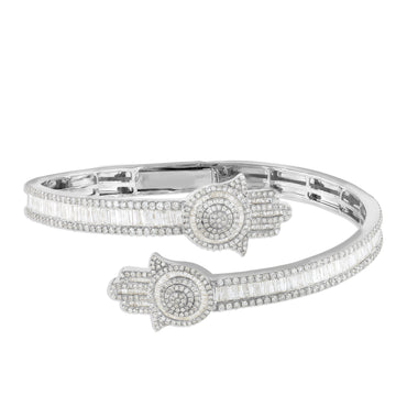 White Gold Diamond Cuff Bangle Hamsa Bracelet