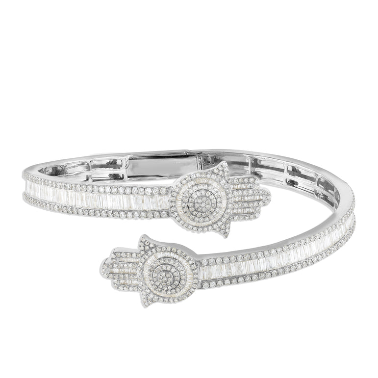 White Gold Diamond Cuff Bangle Hamsa Bracelet