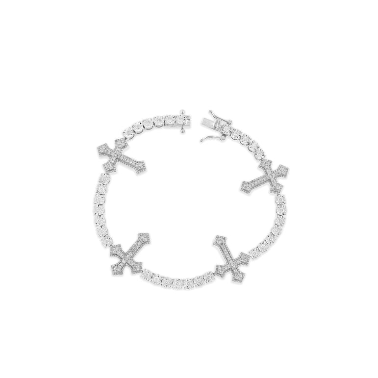 White Gold Illusion Diamond Cross Bracelet