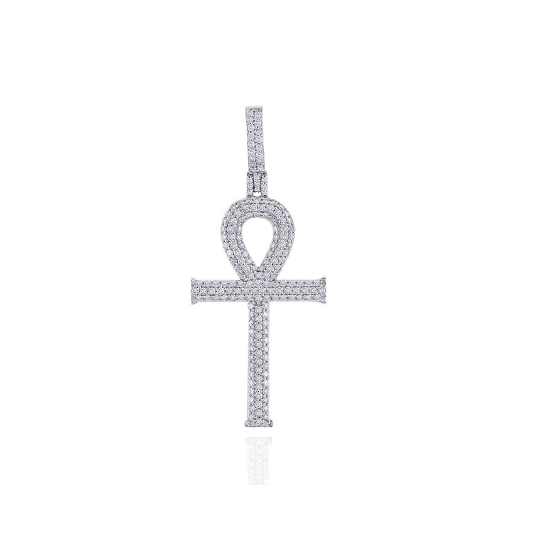 White Gold Round Diamond Cross Pendant