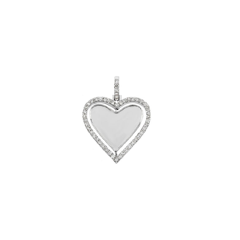 White Gold Round Diamond Heart Picture Pendant