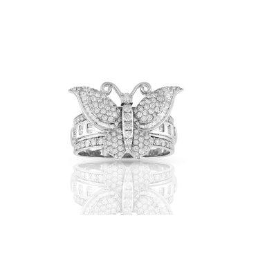 White Gold Round and Baguette Diamond Butterfly Ring