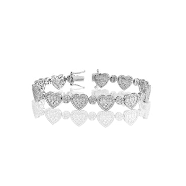 White Gold Round and Baguette Diamond Heart Bracelet