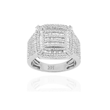 White Gold Round and Baguette Diamond Square Ring